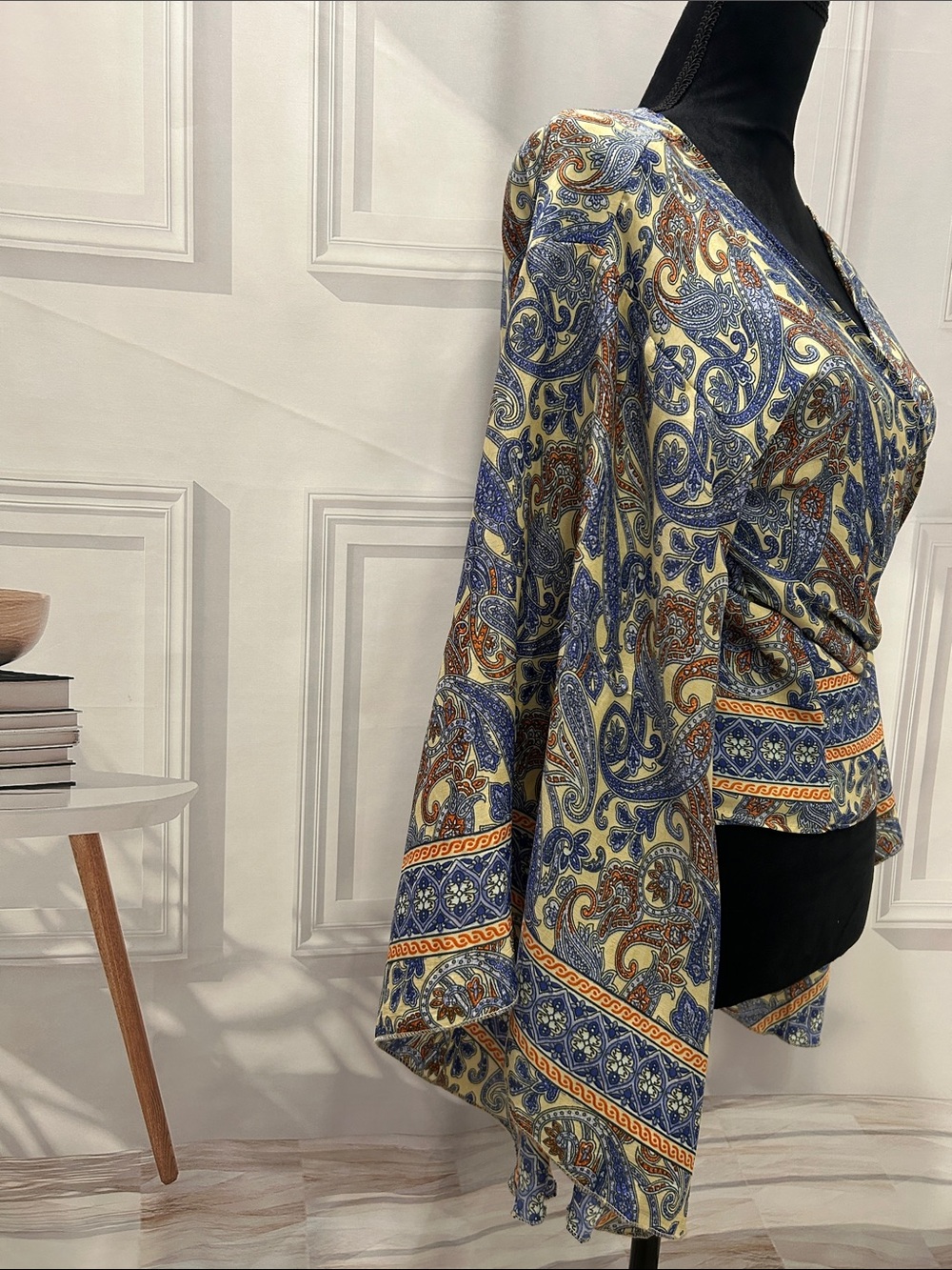 Paisley Wrap Blouse in Blue,Cream & Orange by Wayan OS